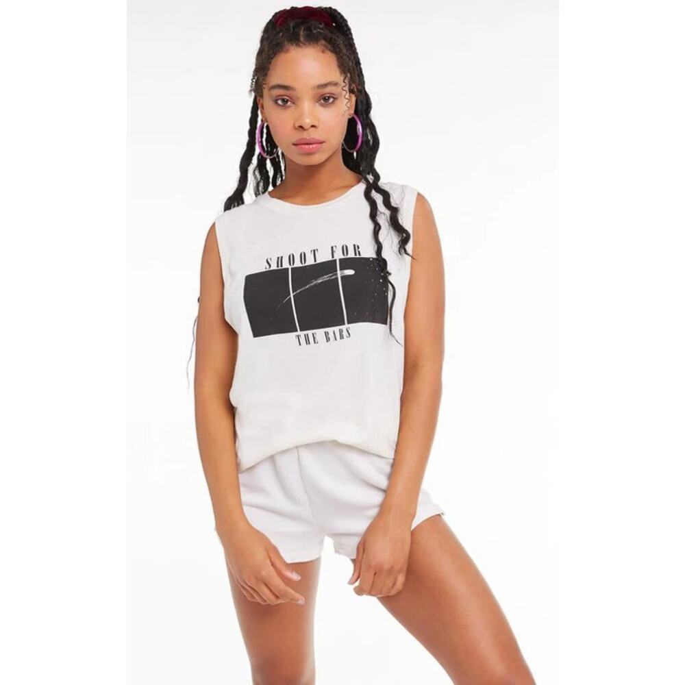 Wildfox Womens Vintage Muscle Shirt Shoot For The Bars Soft Cotton Boxy Yoga Gym